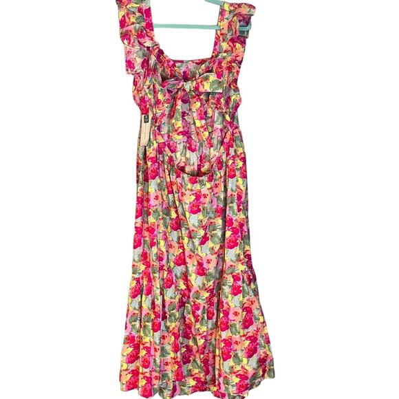Peyton & Parker Bright Floral Boho Ruffle Smocked Cutout Maxi Dress 1X Bloomcore - Picture 3 of 10